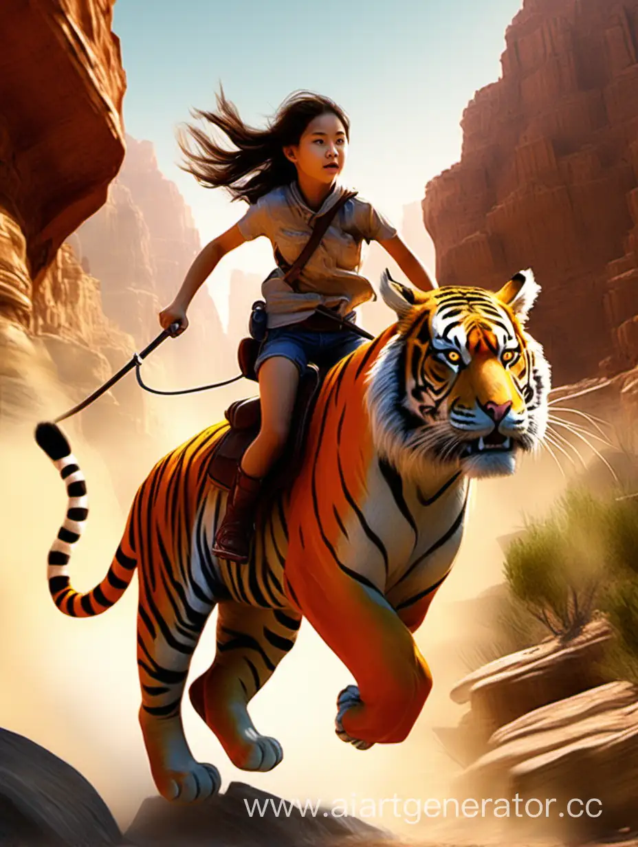 Adventurous-Girl-Riding-a-Tiger-Through-a-Canyon