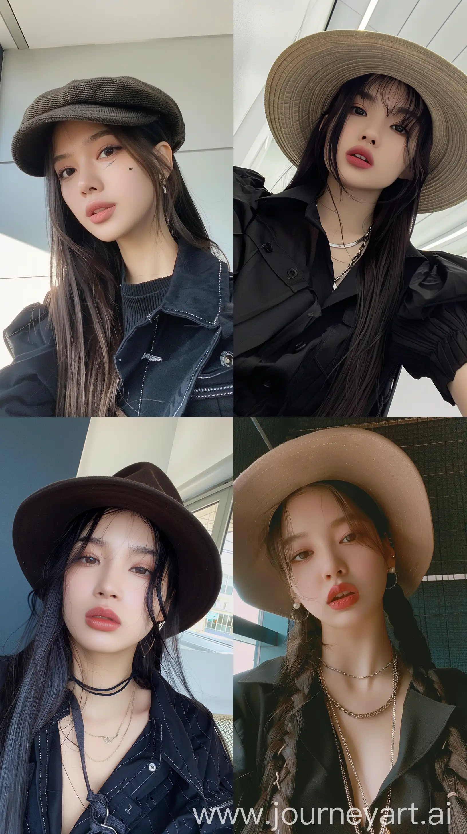 Blackpinks-Jennie-Selfie-in-Cute-Black-Outfit-with-Flat-Hat-and-Aesthetic-Makeup
