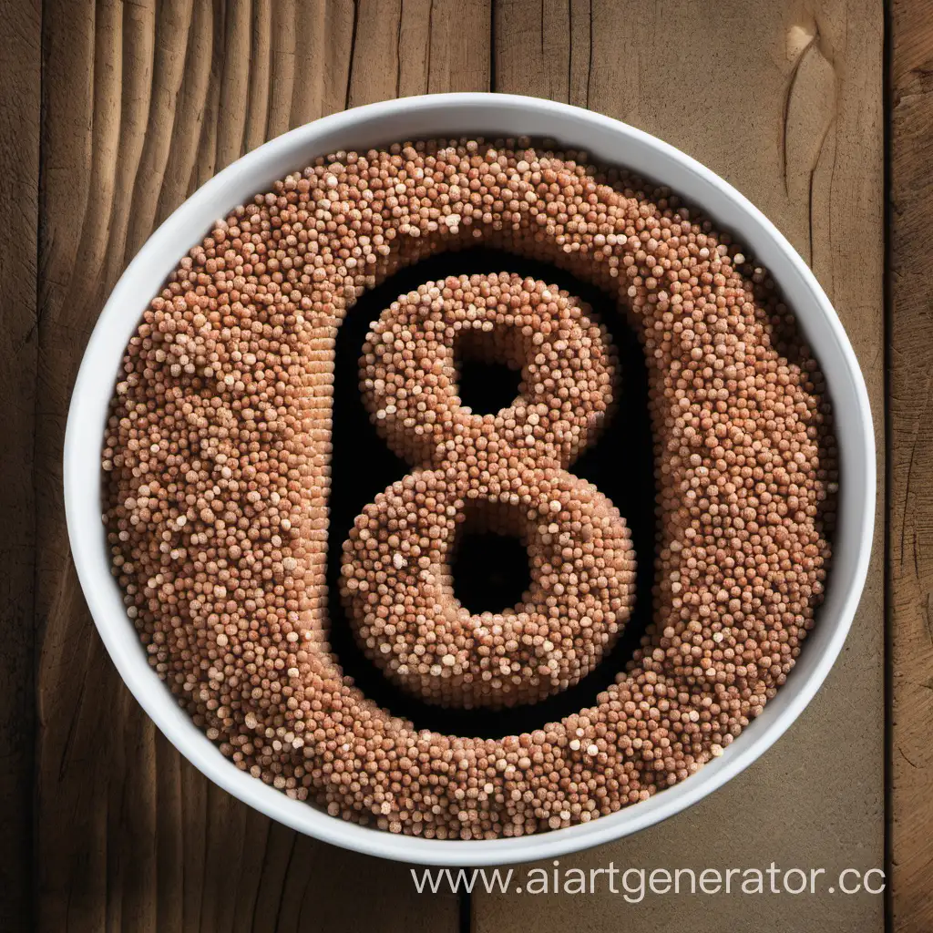 number 8 made of buckwheat in a bowl