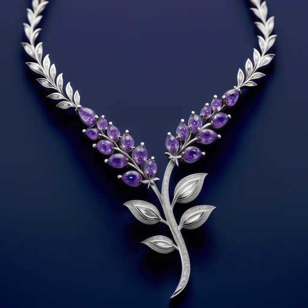 Lavender plant inspired necklace made of diamonds and gemstones 