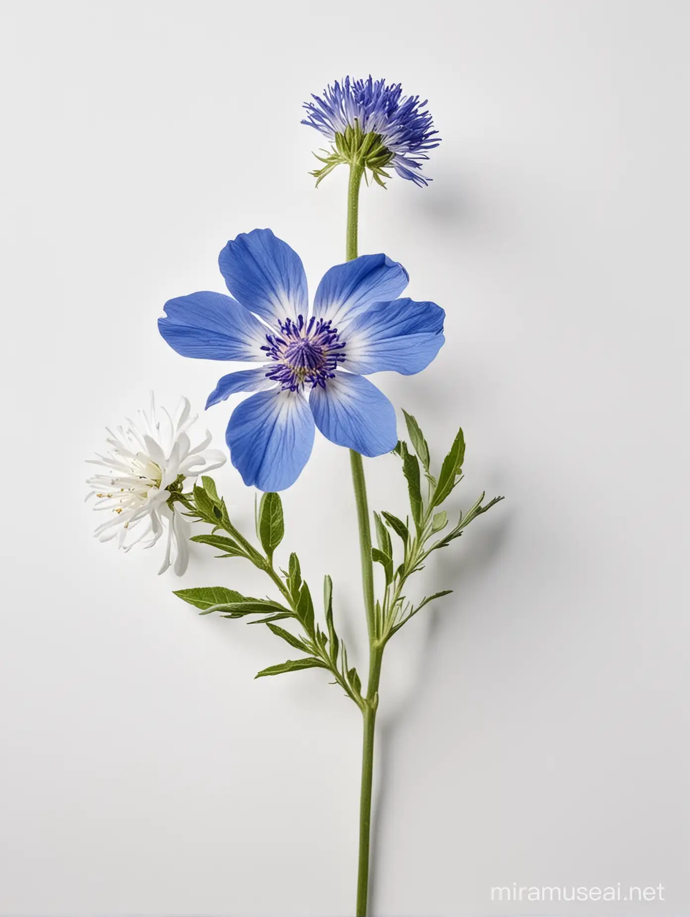 Vibrant Wildflower Bouquet on Serene Blue and White Background