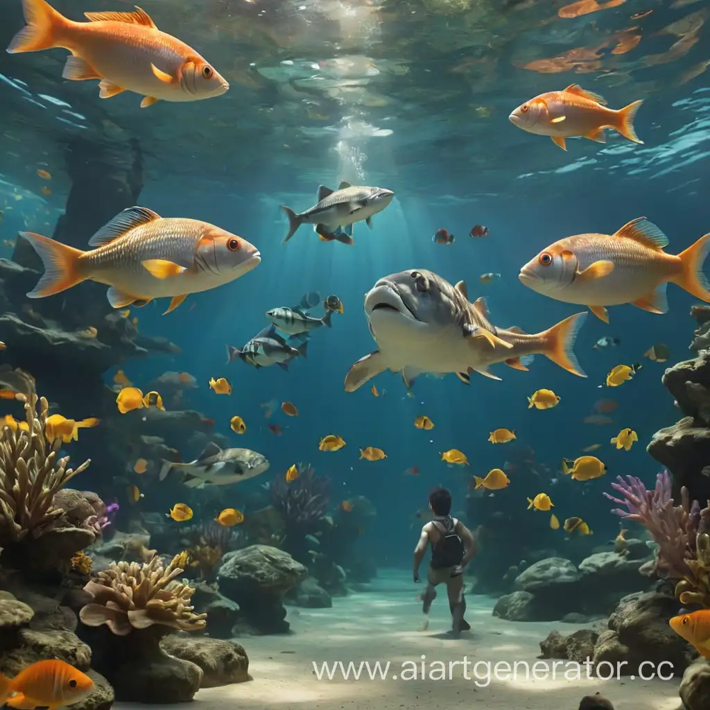 Aquarium-Park-Fun-Six-Cool-Dudes-Swimming-with-Fish