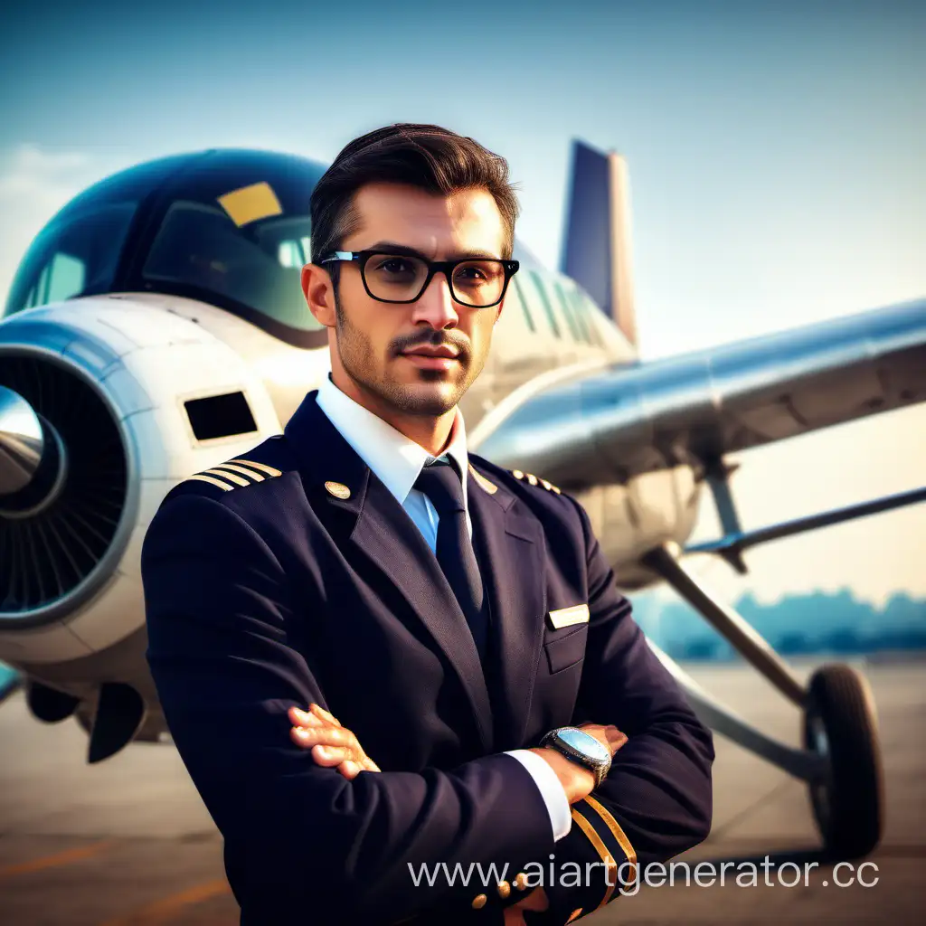 Handsome-Pilot-in-Aviator-Glasses-with-Airplane-Background