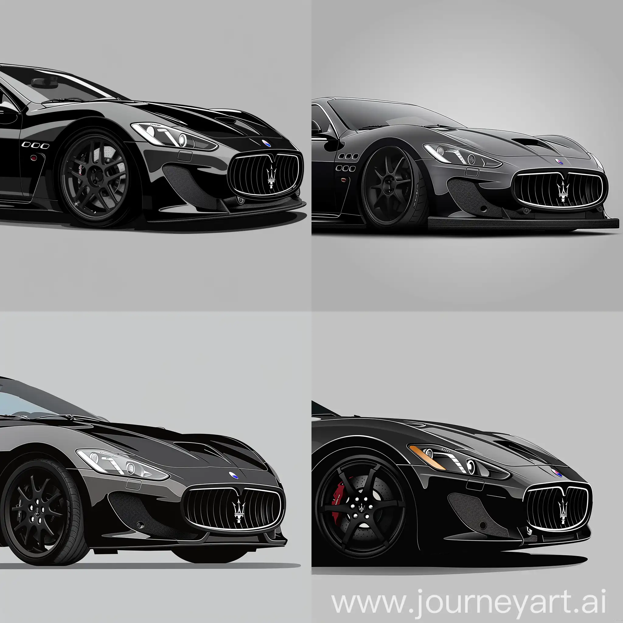 Minimalist-2D-Illustration-Maserati-Granturismo-Front-View-in-Black-on-Simple-Gray-Background