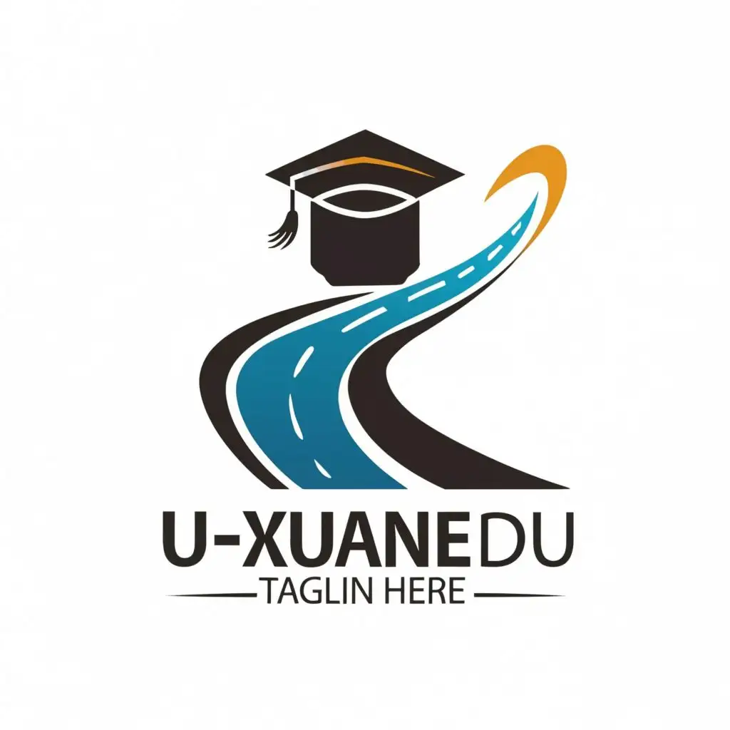 logo, Curvy Road to success leading to graduation, with the text "U-XUAN EDU", typography, be used in Education industry