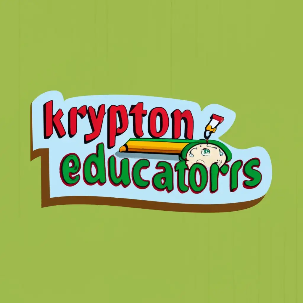 logo, Students and study stuff with bright background and correct spelling , with the text "Krypton Educators ", typography, be used in Education industry
