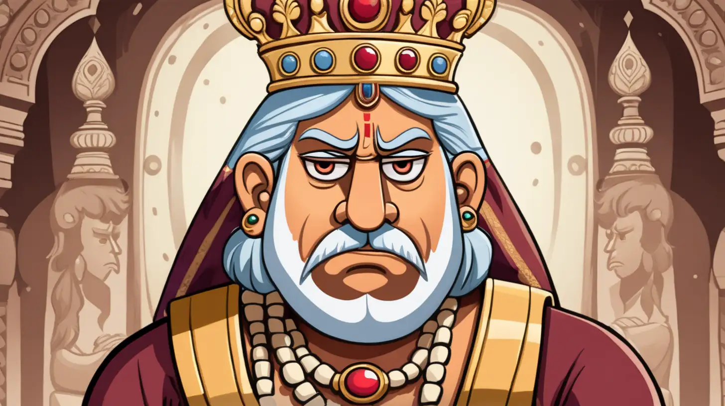 a worried cartoon indian king