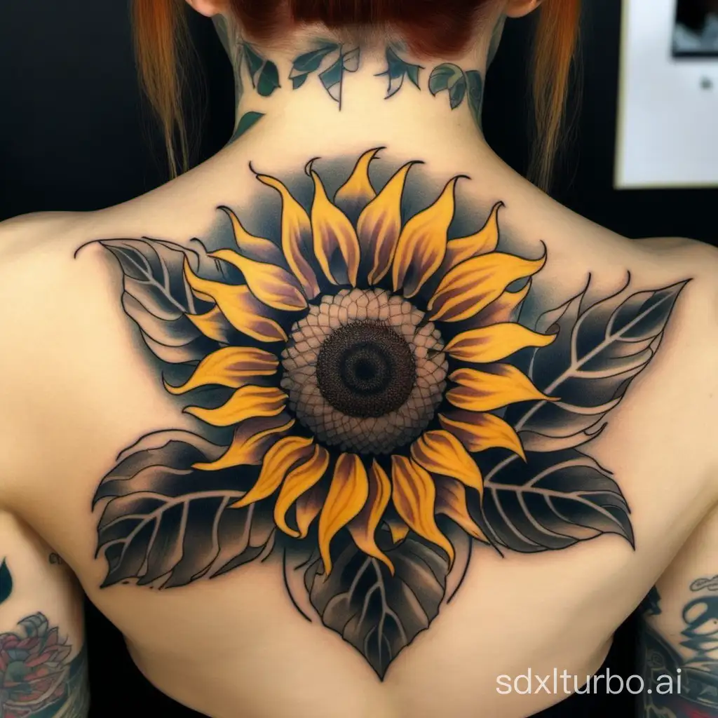 Vibrant-Sunflower-Tattoo-Covering-Entire-Back-Stunning-Floral-Body-Art