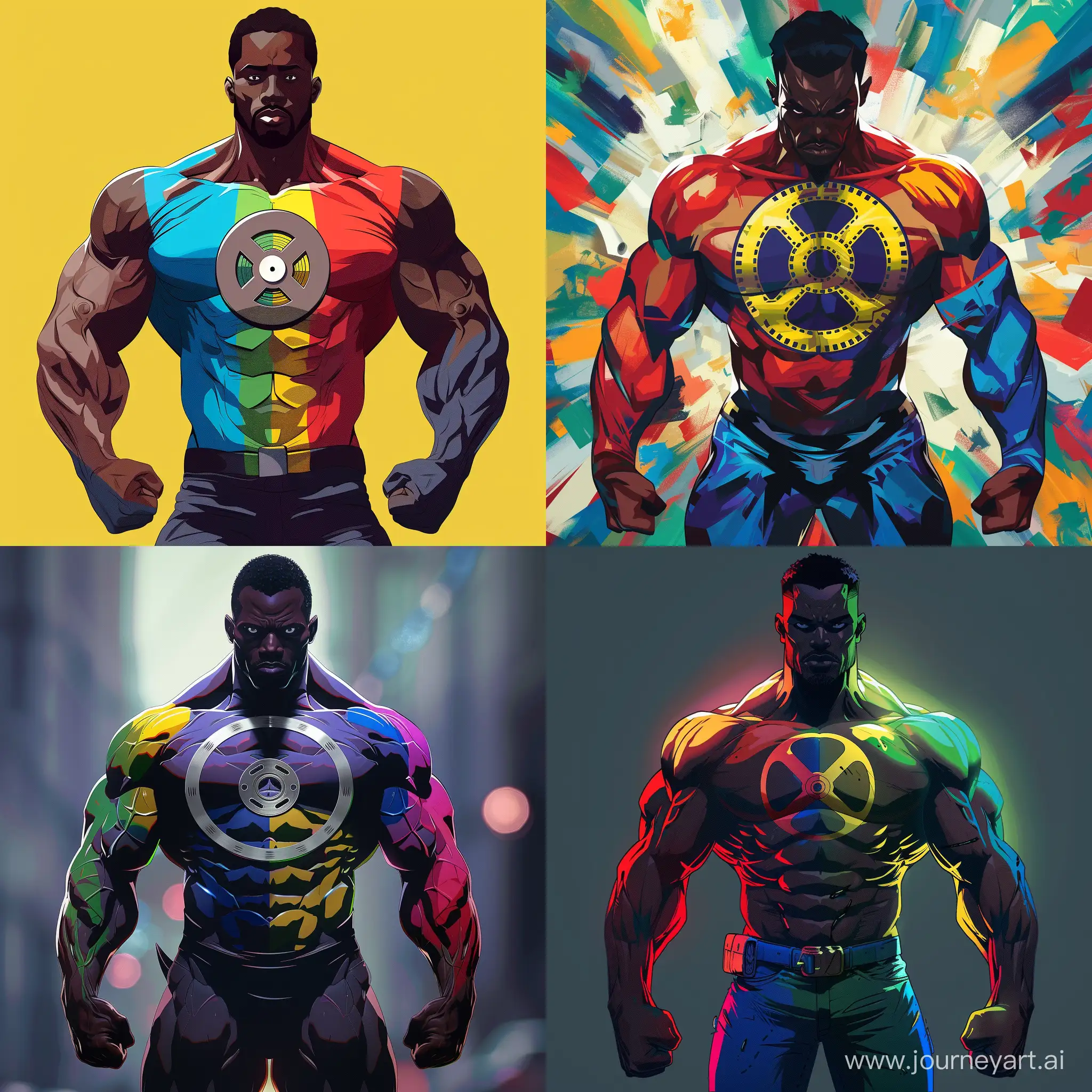 Muscular-African-American-Superhero-with-AnimeInspired-Film-Reel-Logo