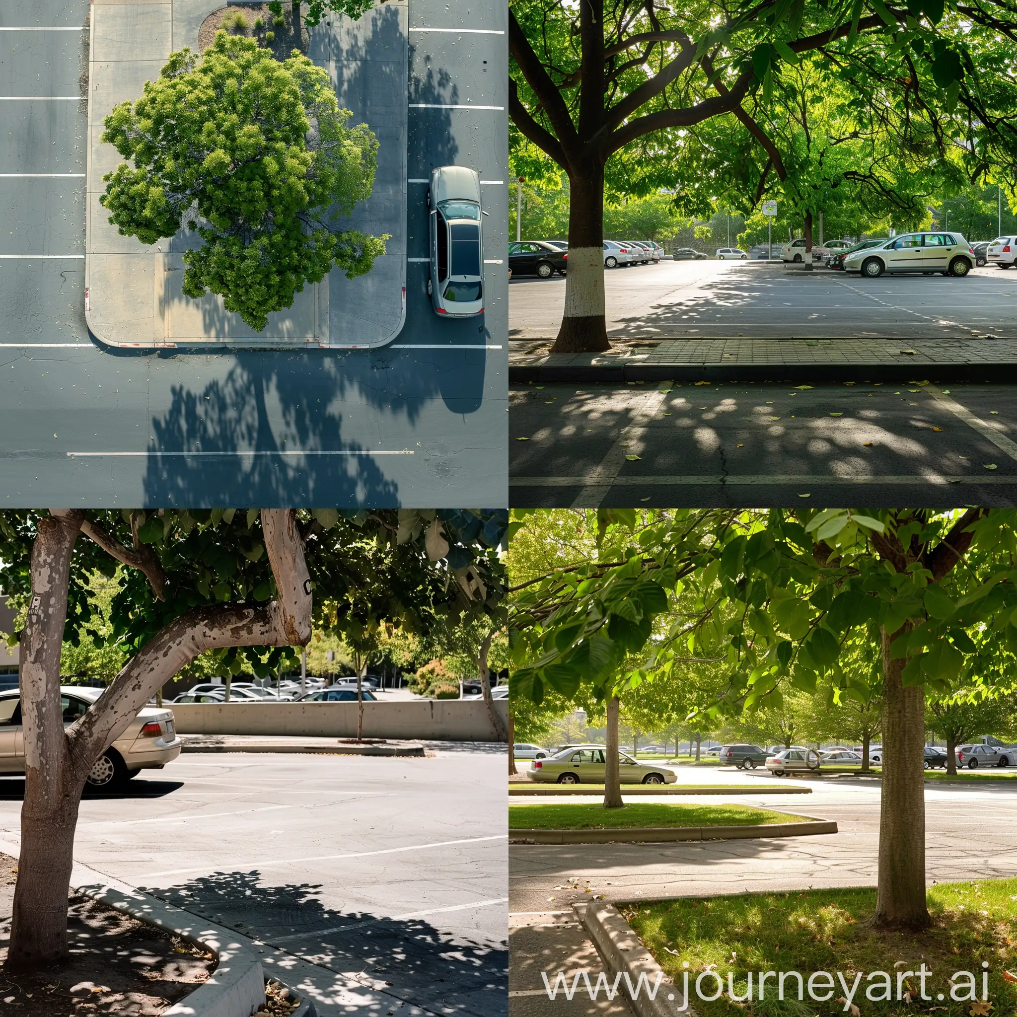 Car parking lot with shaded tree, curb and level details