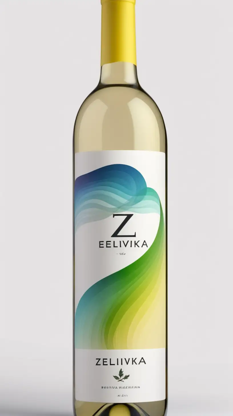 create a wine label for the brand "Zelivka" the type of wine is "hibernal" make it elegant and minimalist. the logo is a single wave with a gradient from blue to green to yellow" pastel colors. organic, light, fresh.