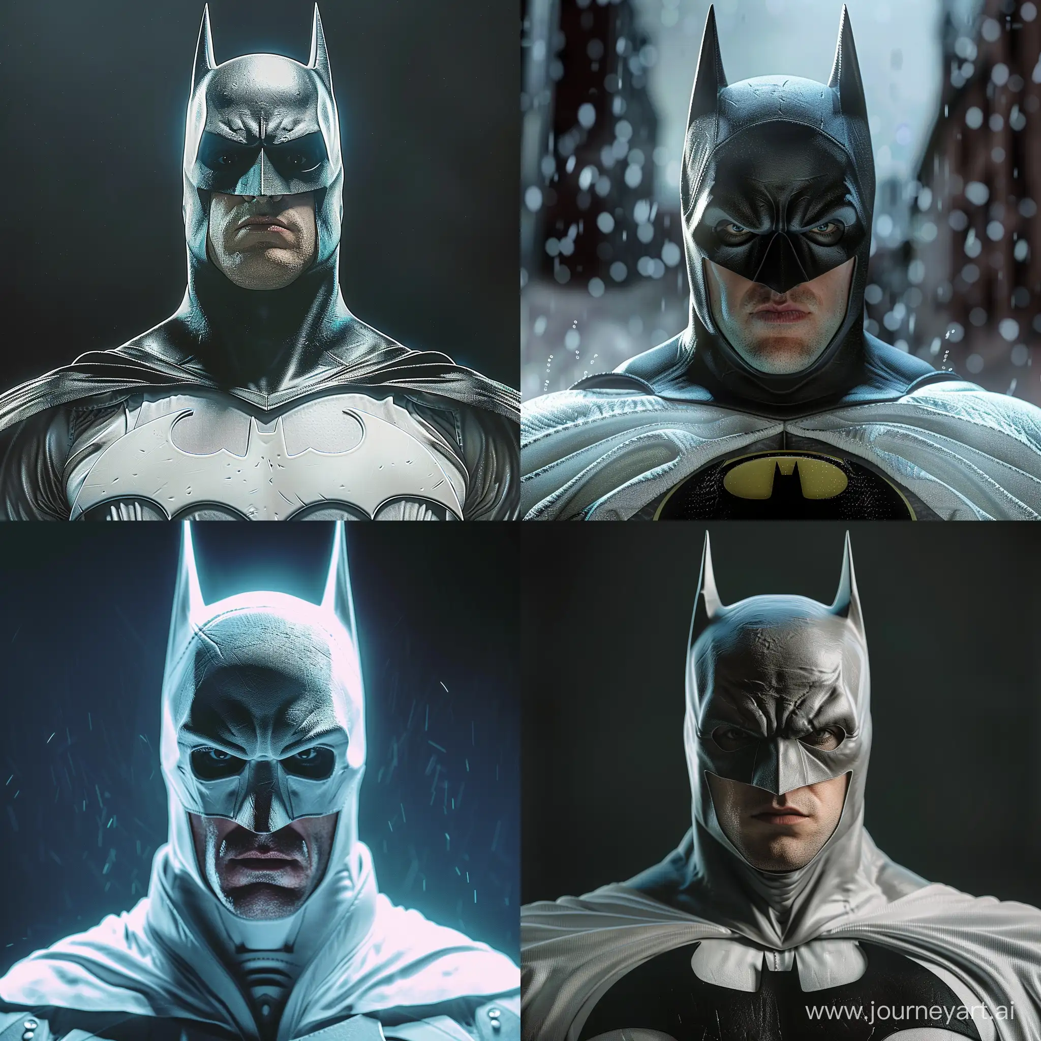 Christian Bale as Batman in White ultra-realistic, high resolution, with cinematic lighting