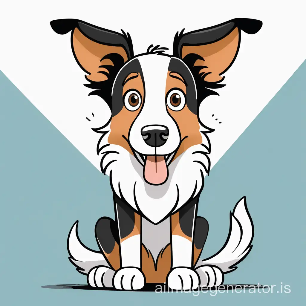 cartoon illustration of young tri colour border collie listening with big ears