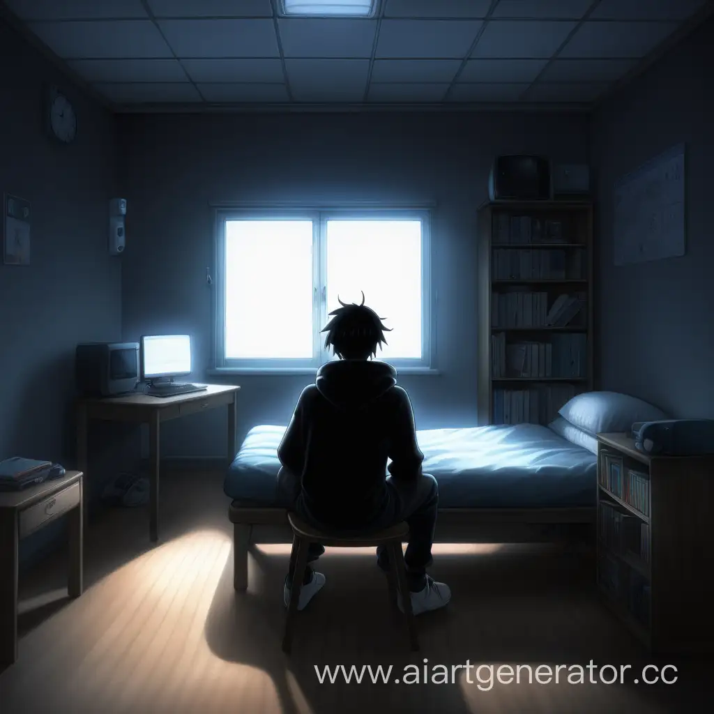 Solitary-Contemplation-in-Dimly-Lit-Room-Young-Man-in-Anime-Style