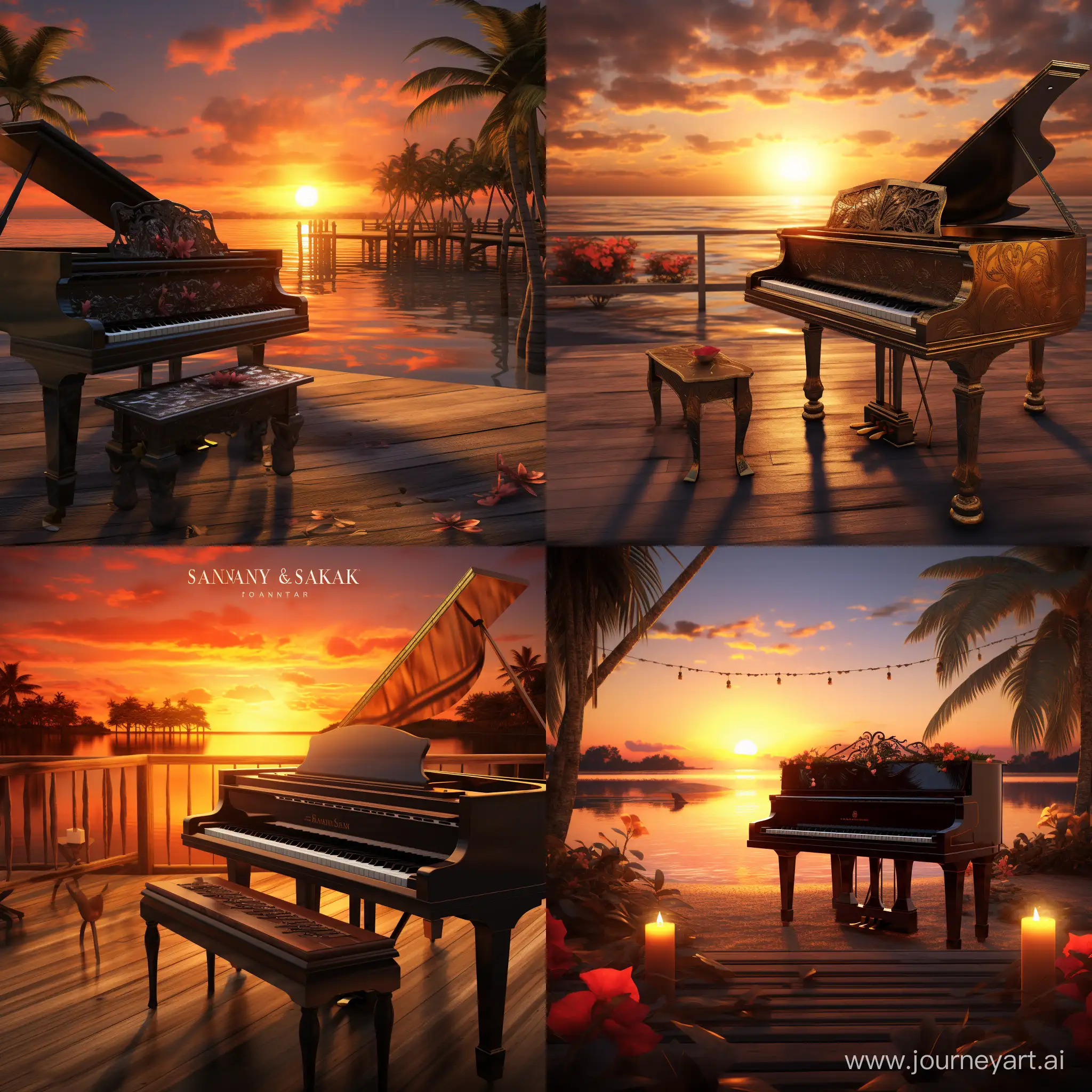 sunset piano photorealistic