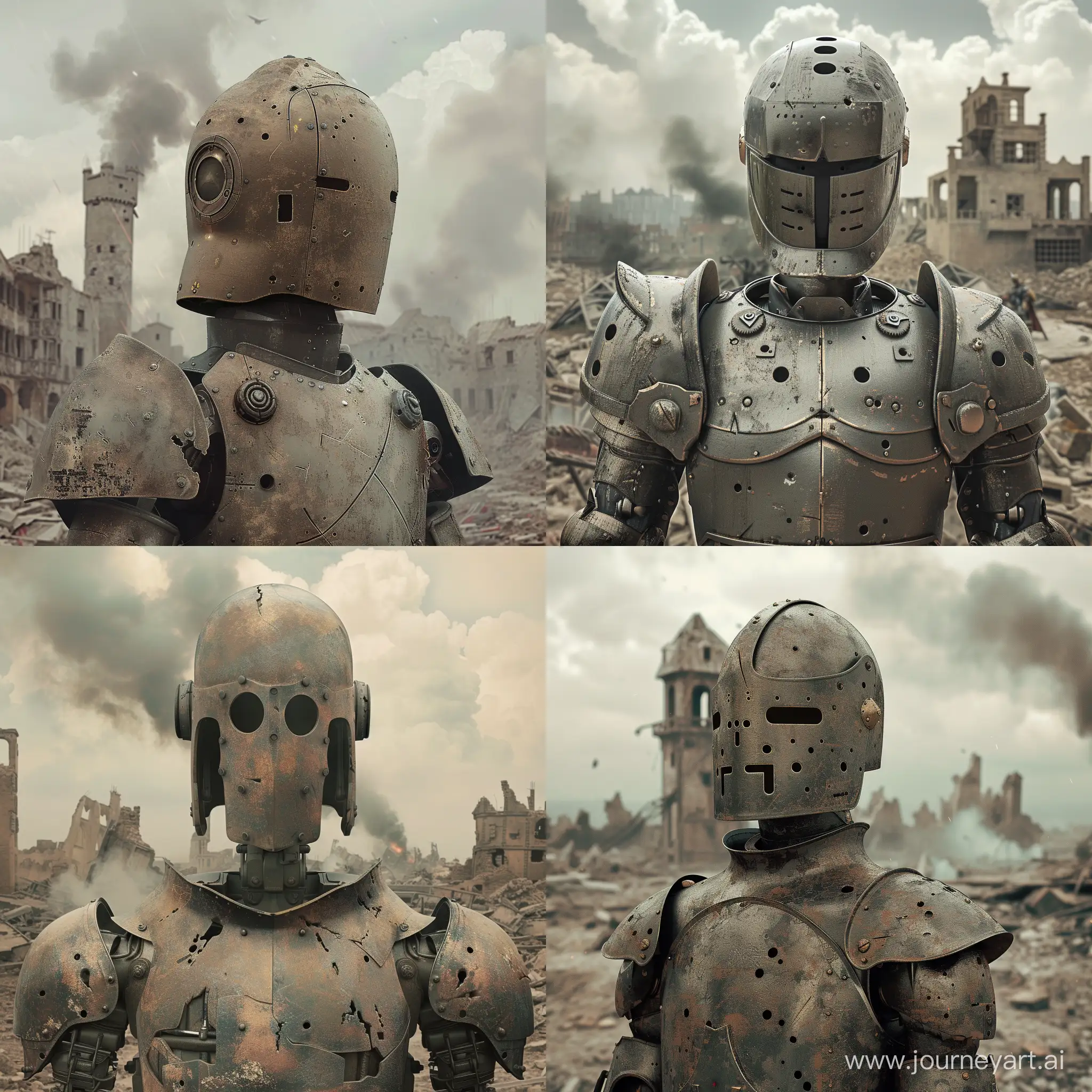 Steampunk-Medieval-Knight-Robot-in-Berserk-Anime-Style-amidst-a-Desolated-Cityscape