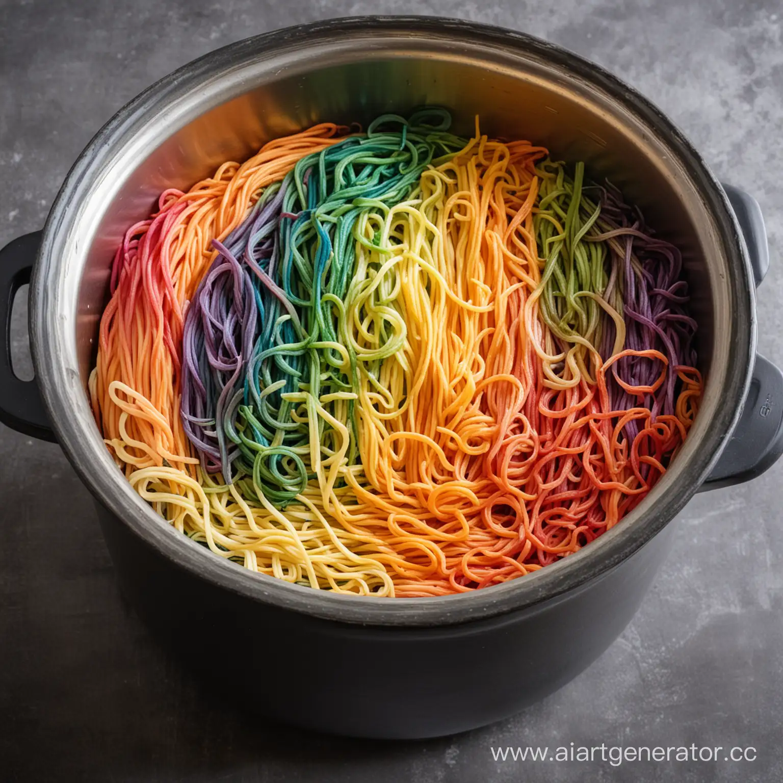 Vibrant-Rainbow-Noodles-Cooking-in-a-Pot-Side-View