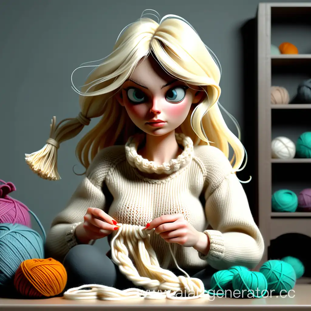 Blonde-Girl-Crafting-a-Stylish-Knitted-Bag