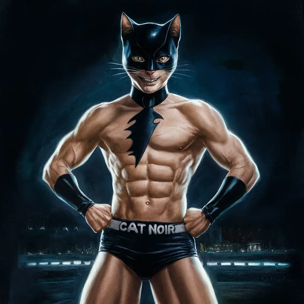Cat noir with hot abs and barely naked
