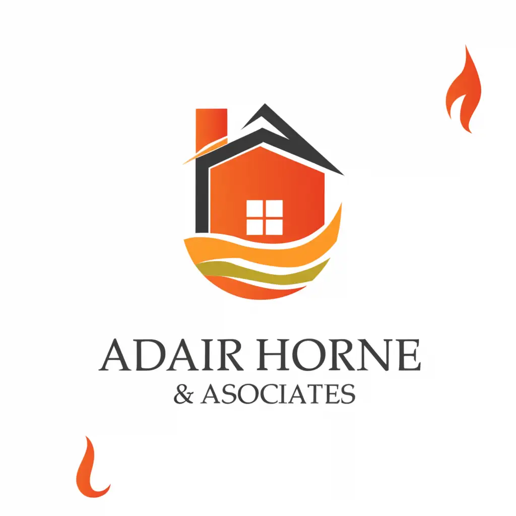a logo design, with the text 'Adair Horne & Associates', main symbol: Home, water, fire, Moderate, clear background, soft colors
