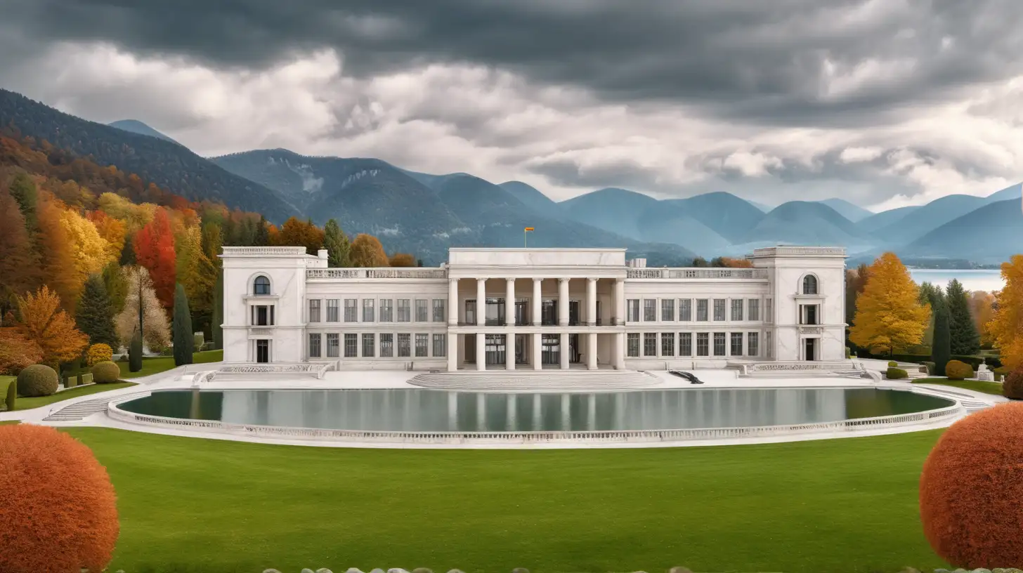 Bauhausstyle Marble Palace with Panoramic Autumn View