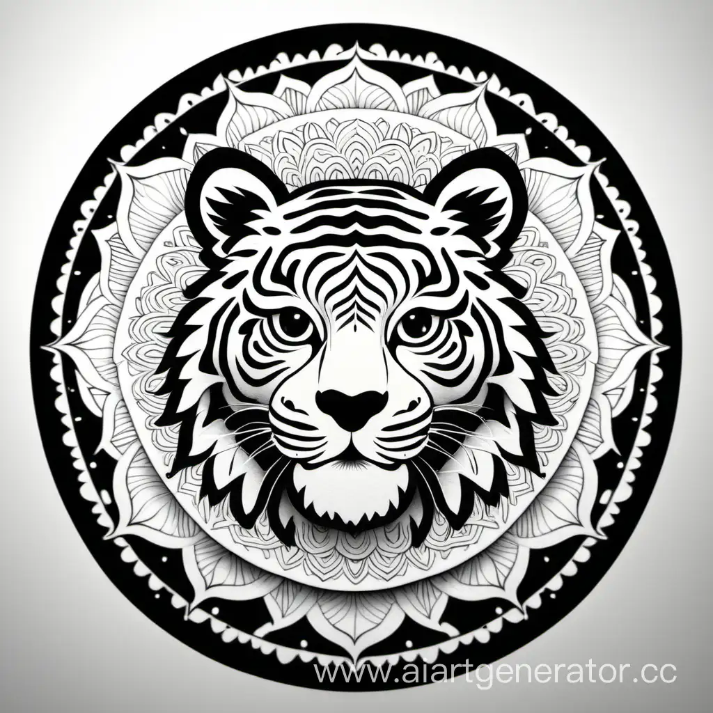 mandala tigre preto e branco
