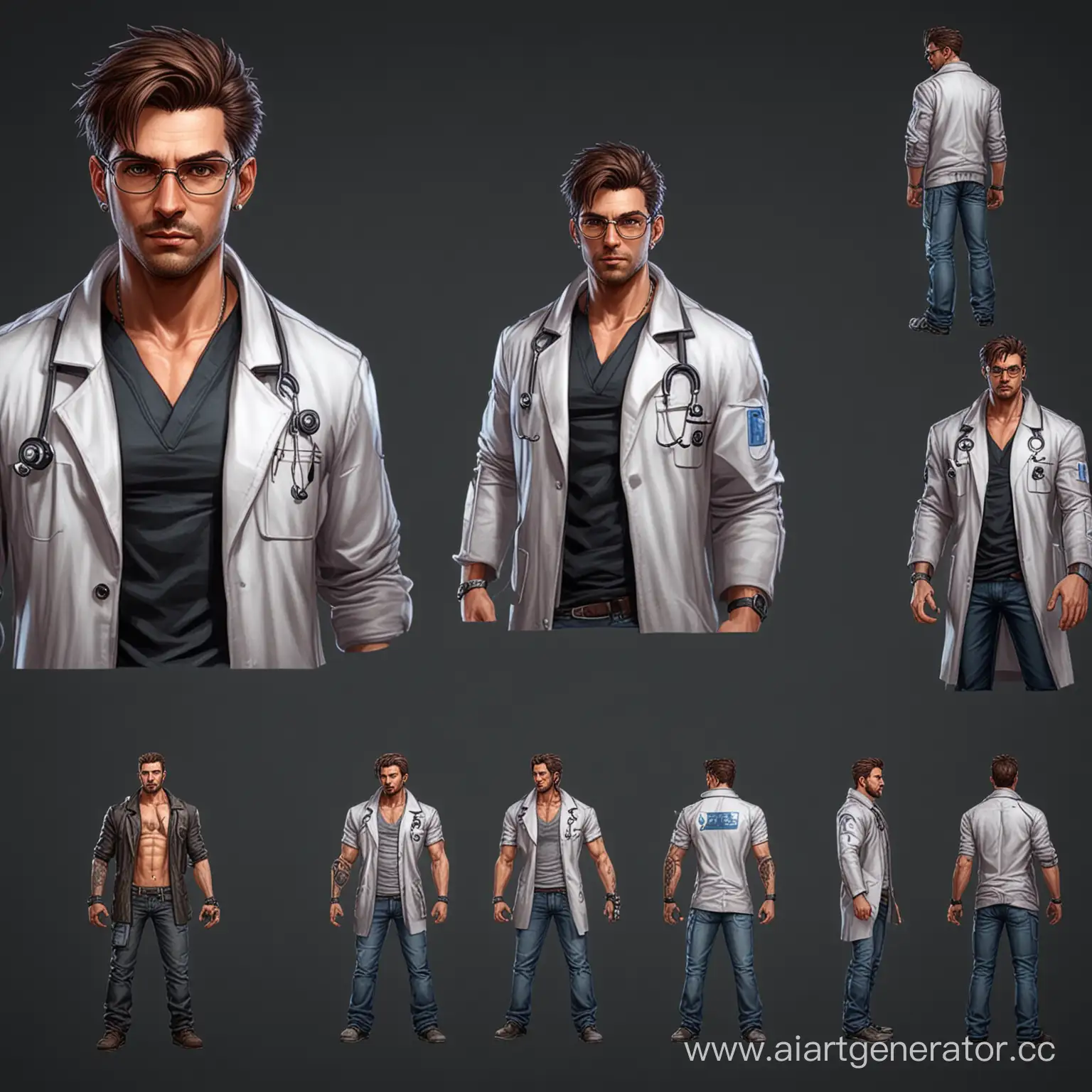 Game assets, visual novel, male character sprite, doctor, cyberpunk