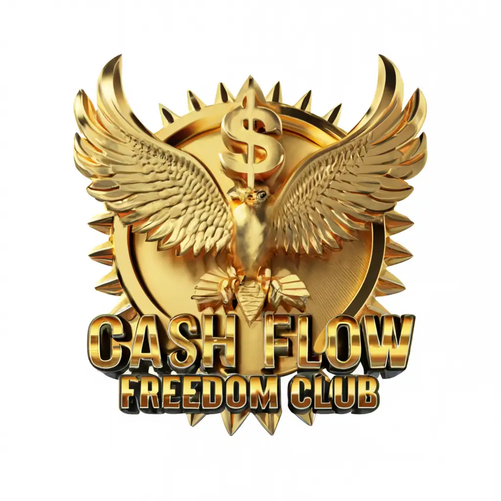 a logo design, with the text 'Cash Flow Freedom Club', main symbol: $, eagle wings, $, eagle clear background, vector, 3D, money, fly, spread wings, complex, be used in Internet industry, clear background, clothing line logo, black