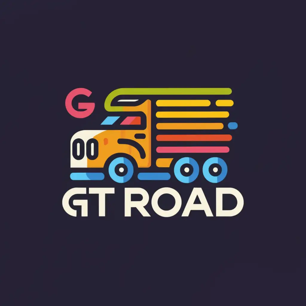 LOGO-Design-For-GT-ROAD-Vibrant-Pakistani-Truck-Art-with-Cartoon-Character-on-Minimalistic-Background