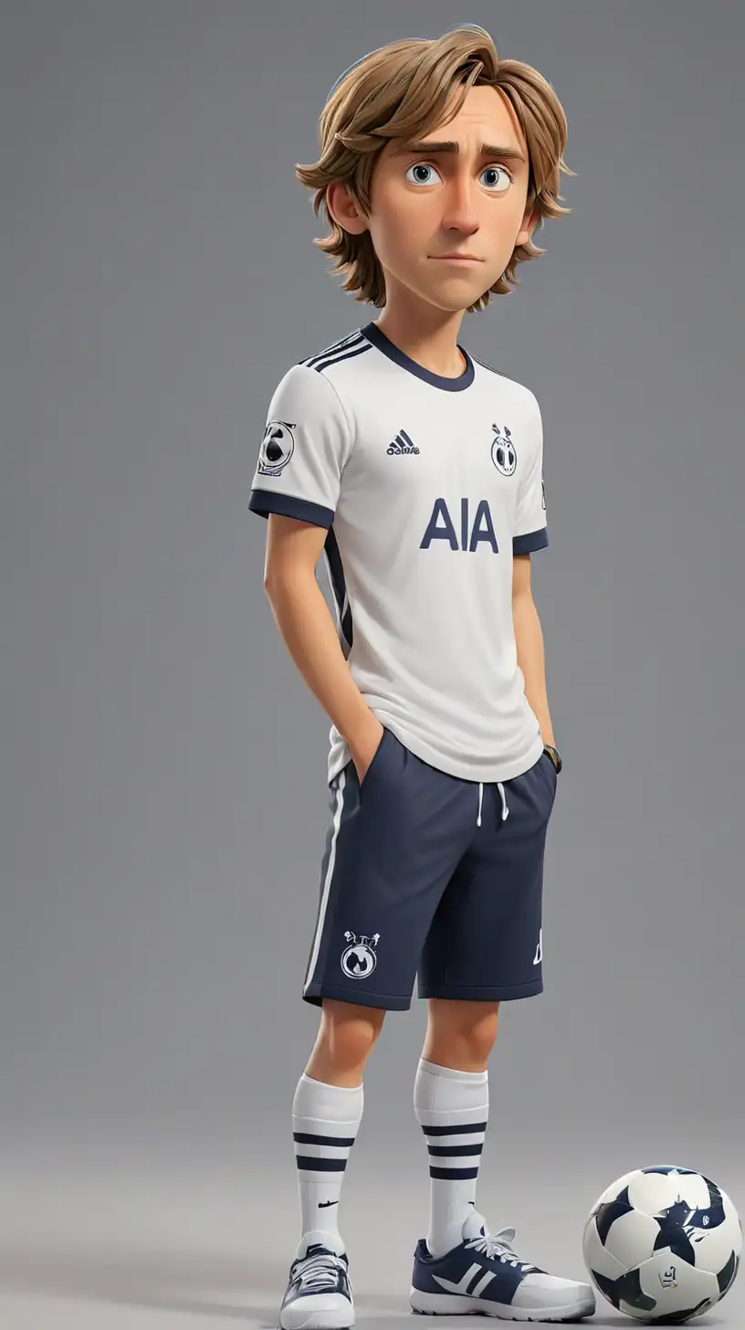 Draw the image of Luka Modrić
IN Tottenham Hotspur T-SHIRT , standing

, 3d cartoon,wearing shoes,