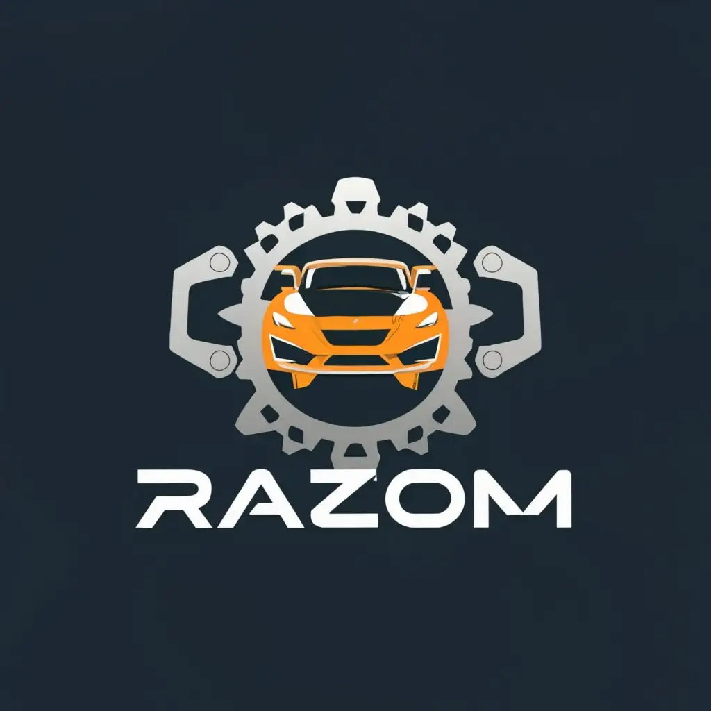a logo design,with the text "Razom", main symbol:machine, spare parts and components from abroad, the most reliable American and European car brands,Moderate,be used in Travel industry,clear background
