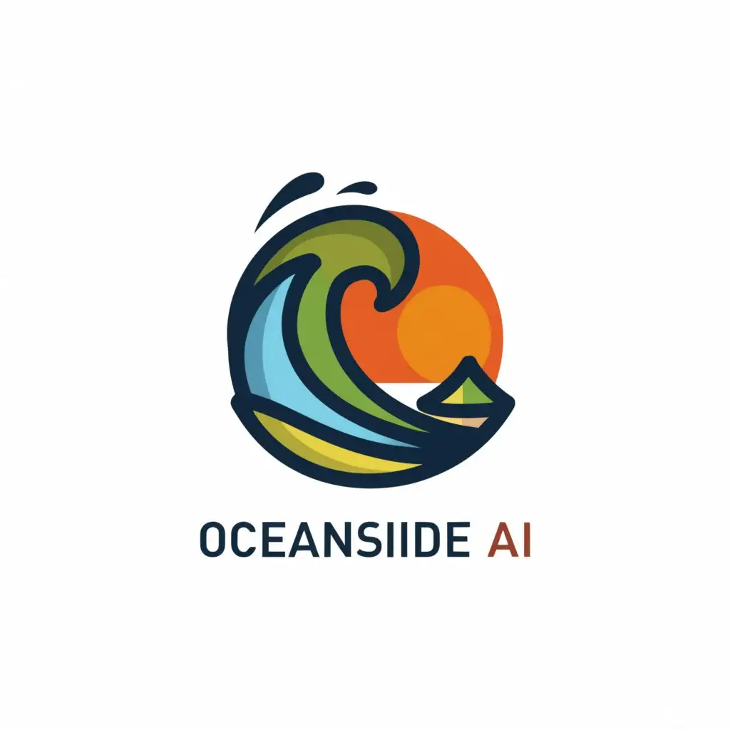 a logo design,with the text "OceanSide AI", main symbol:a wave on a beach,Moderate,be used in Technology industry,clear background