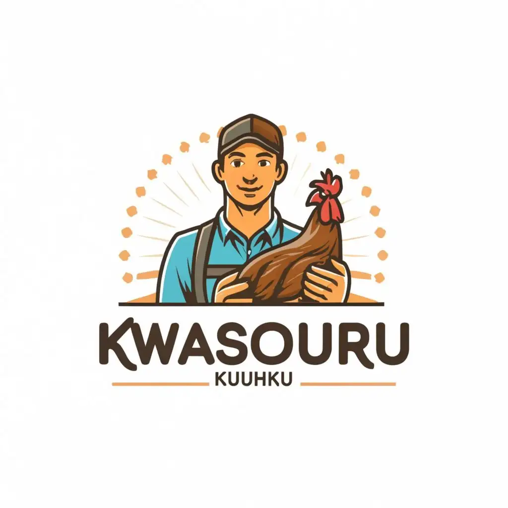 logo, Man holding a chicken, with the text "KwaSouru Kuhuku", typography