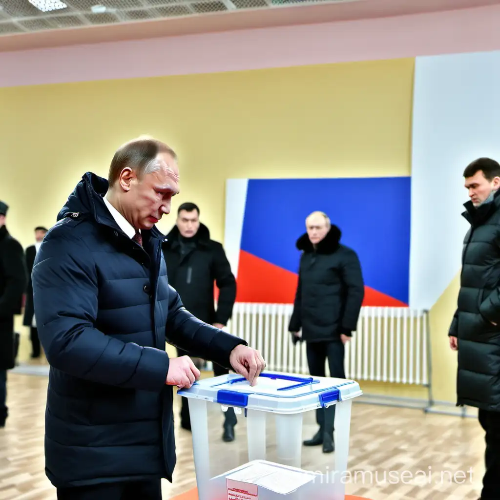 Venäjän vaalit,
Putin äänestää,
Navalnyi on taustalla ja tarkkailee