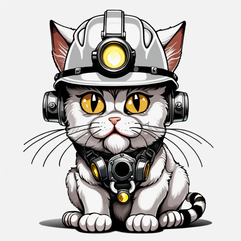 Sinister Cat with Mining Helmet and Headlamp