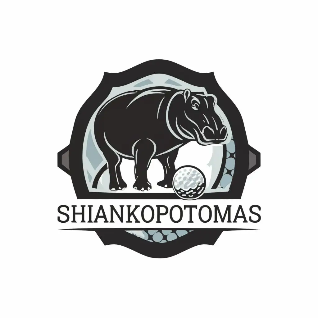 logo, Hippopotamus silhouette, Golfball, Black and White, Simple, with the text "Shankopotomas", typography, be used in Sports Fitness industry