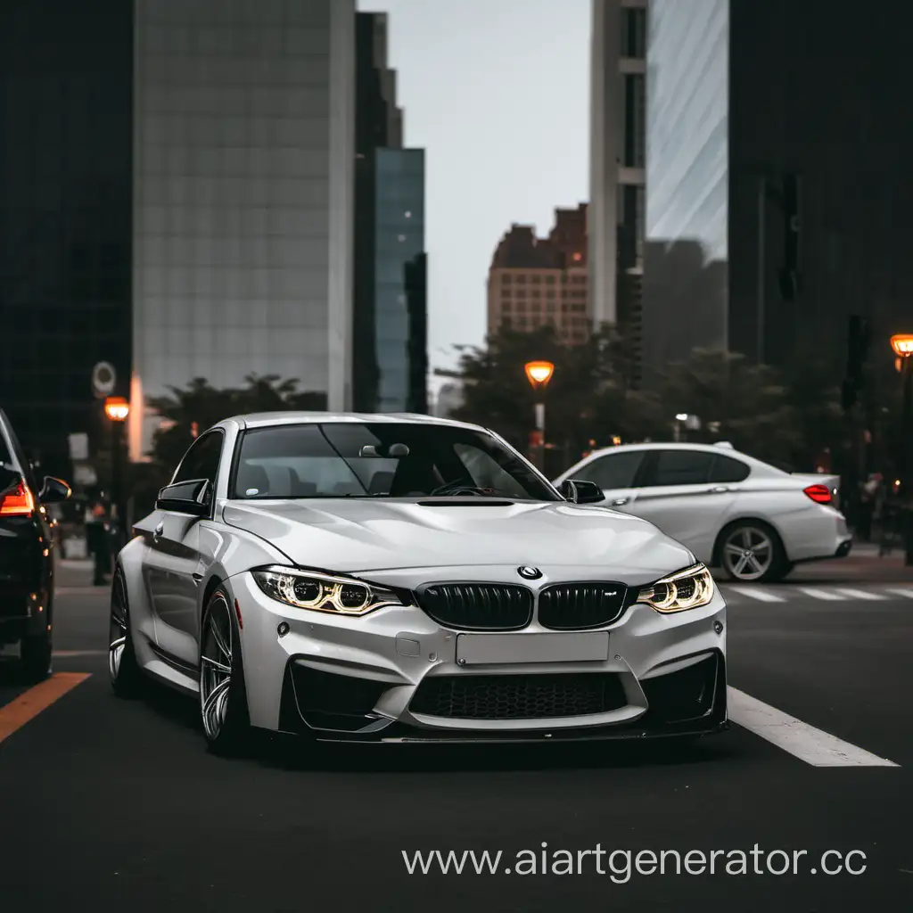 Luxurious-White-BMW-Cruising-Through-Urban-Cityscape