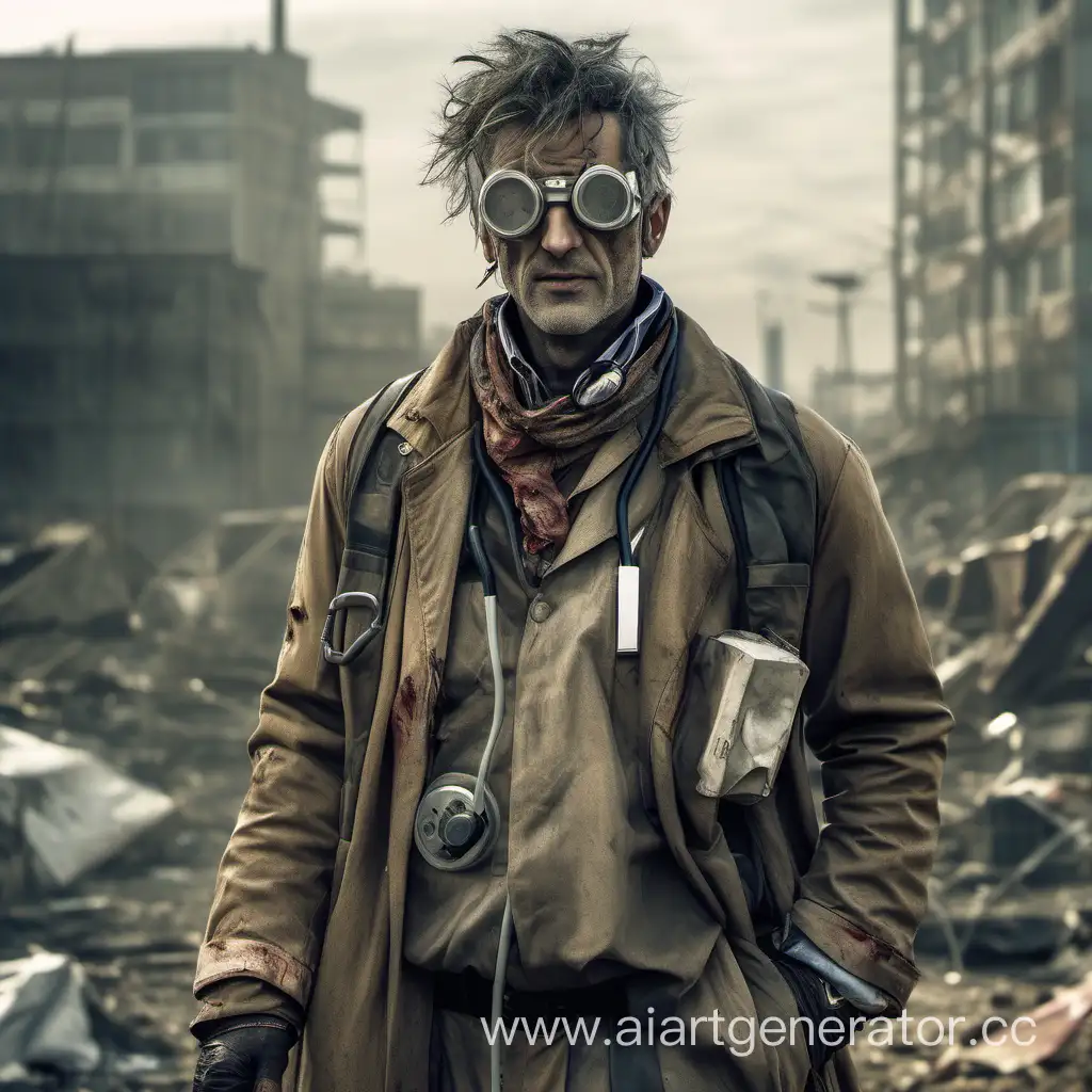 PostApocalyptic-Doctor-in-Surgical-Attire-Amidst-Ruins