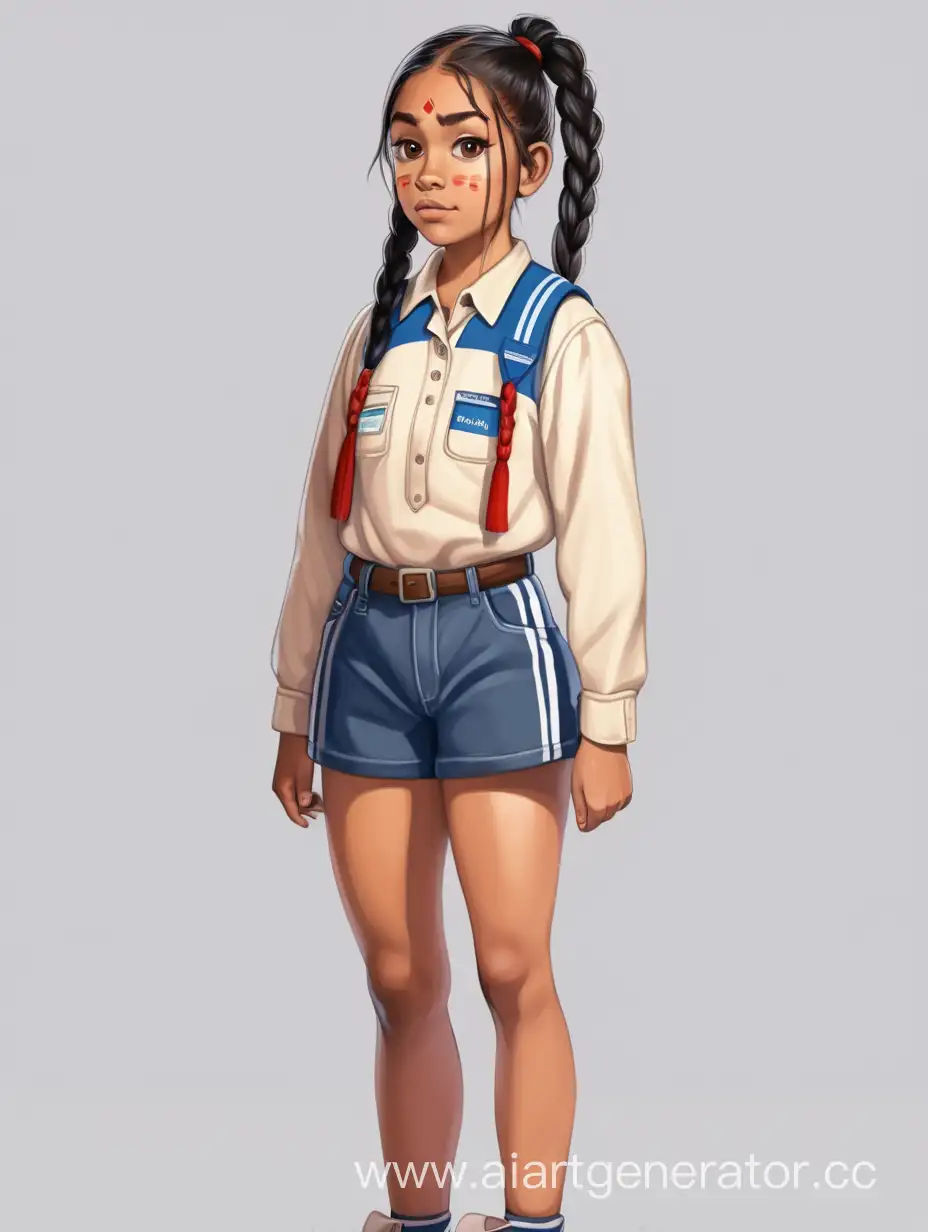 Indigenous-Mailwoman-with-Pigtails-in-Casual-Attire