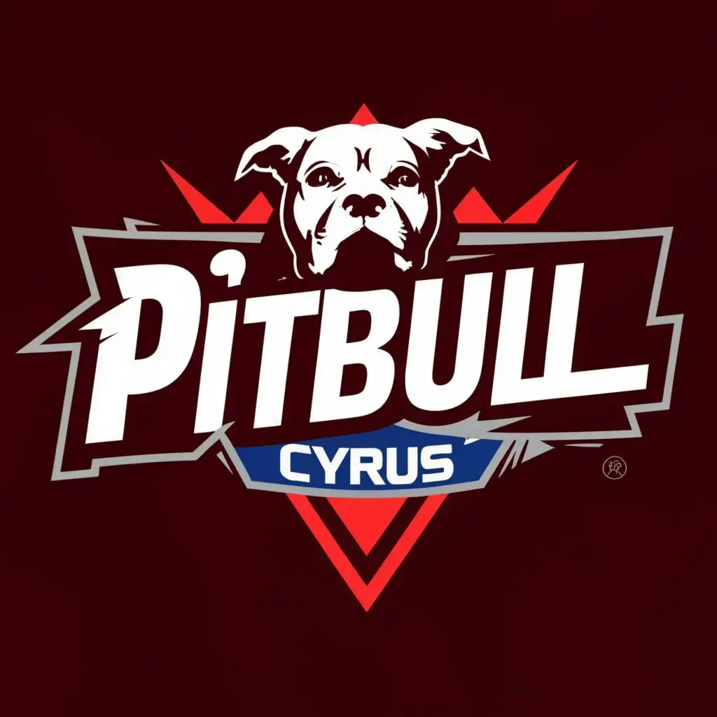 logo, Pitbull, with the text "Cyrus", typography
