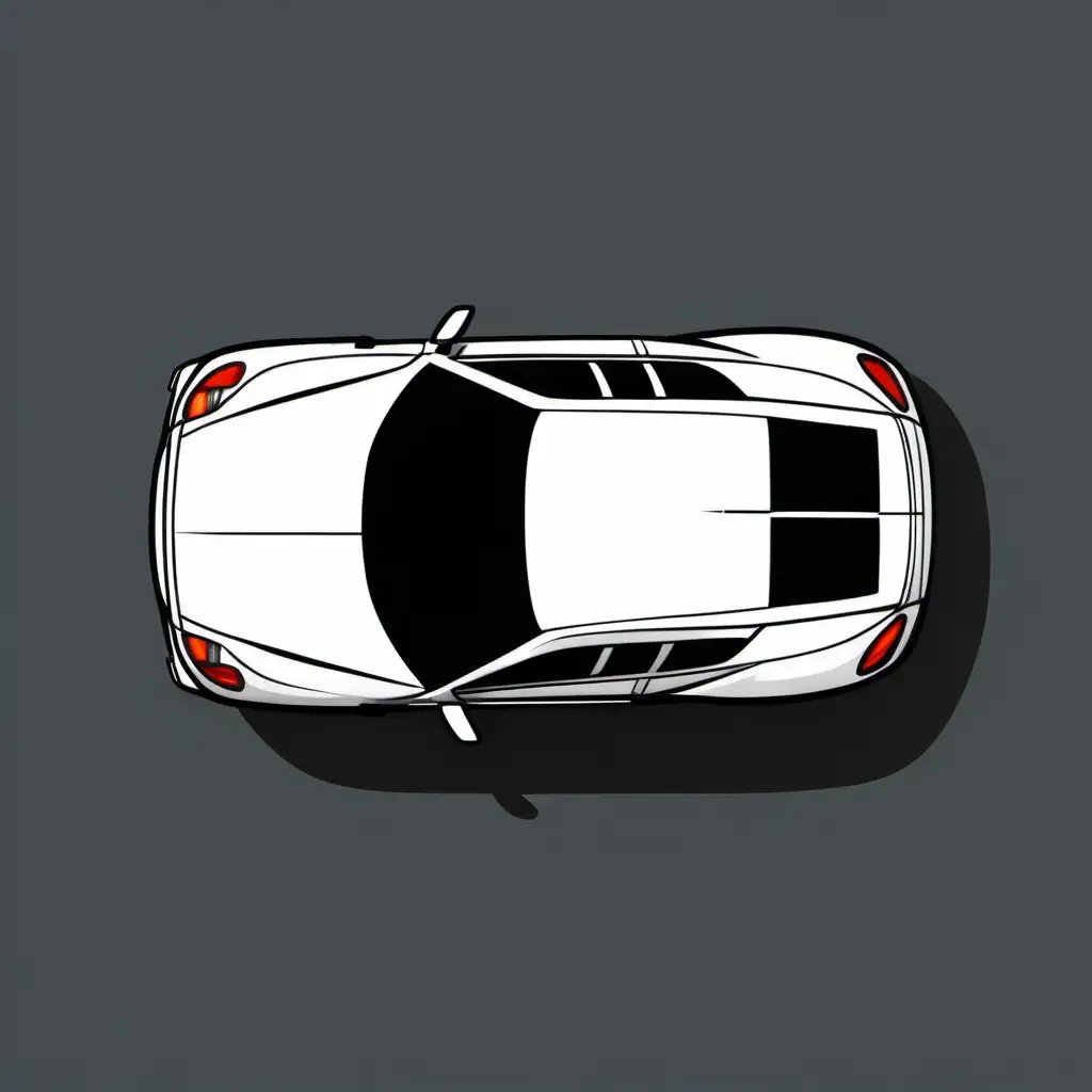 Top View White Car Cartoon Minimalistic Illustration of a White Car from Above