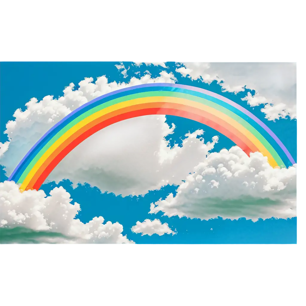 a rainbow in a cloudy sky with floating cloud 