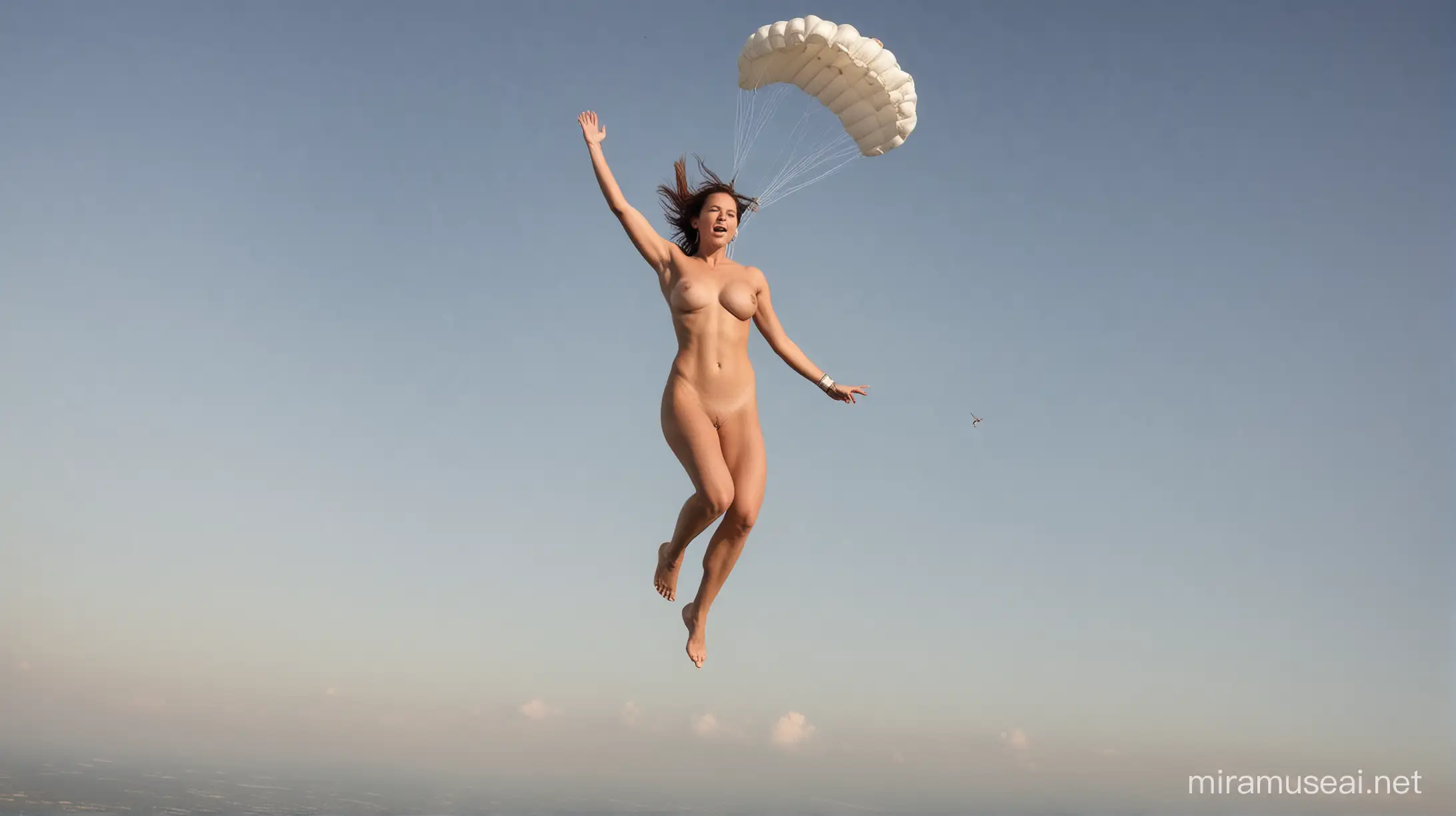 Energetic Women Skydiving with Parachutes