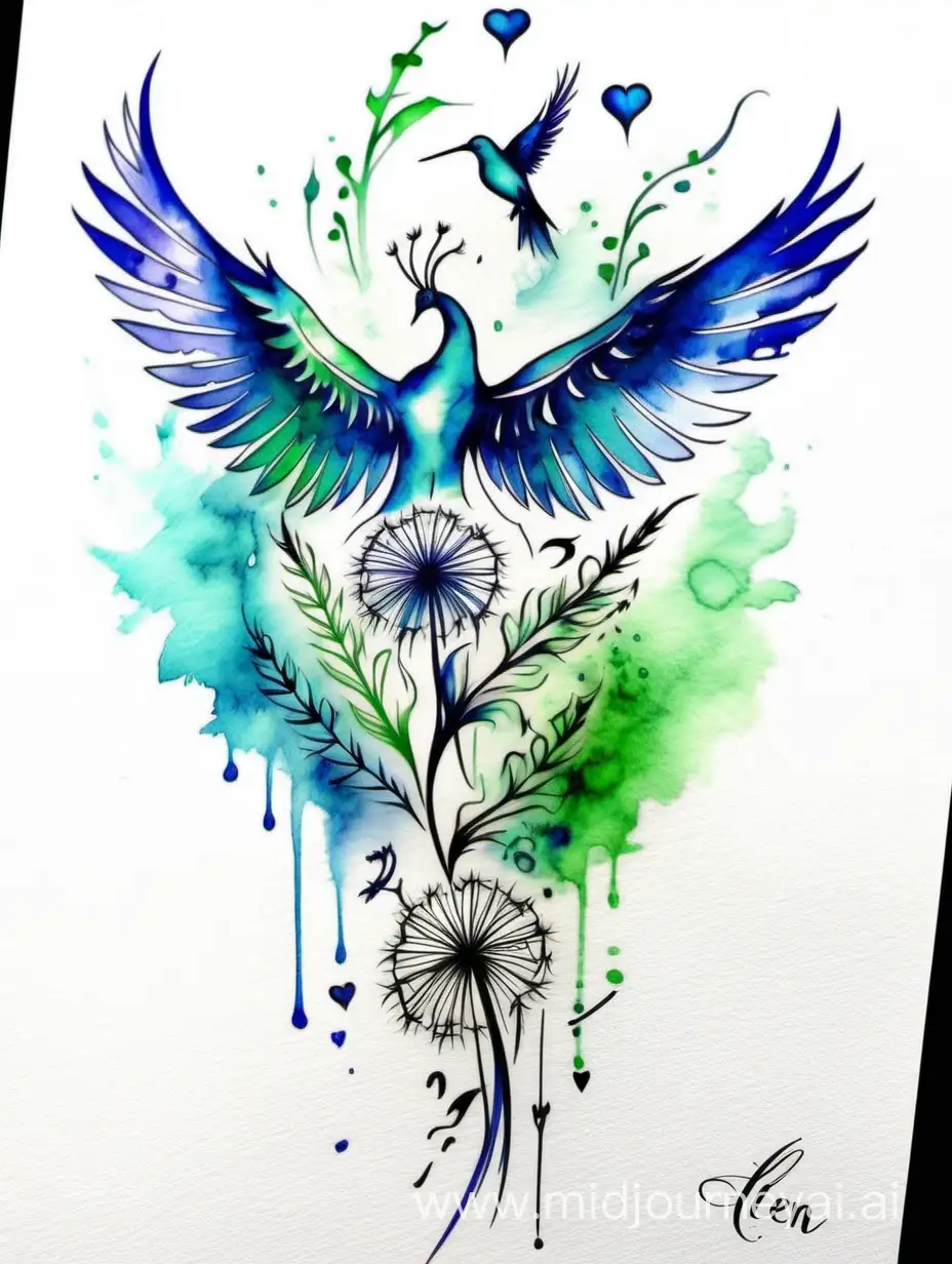 NatureInspired Watercolor Memorial Spinal Tattoo with Zodiac Signs Gemini and Capricorn