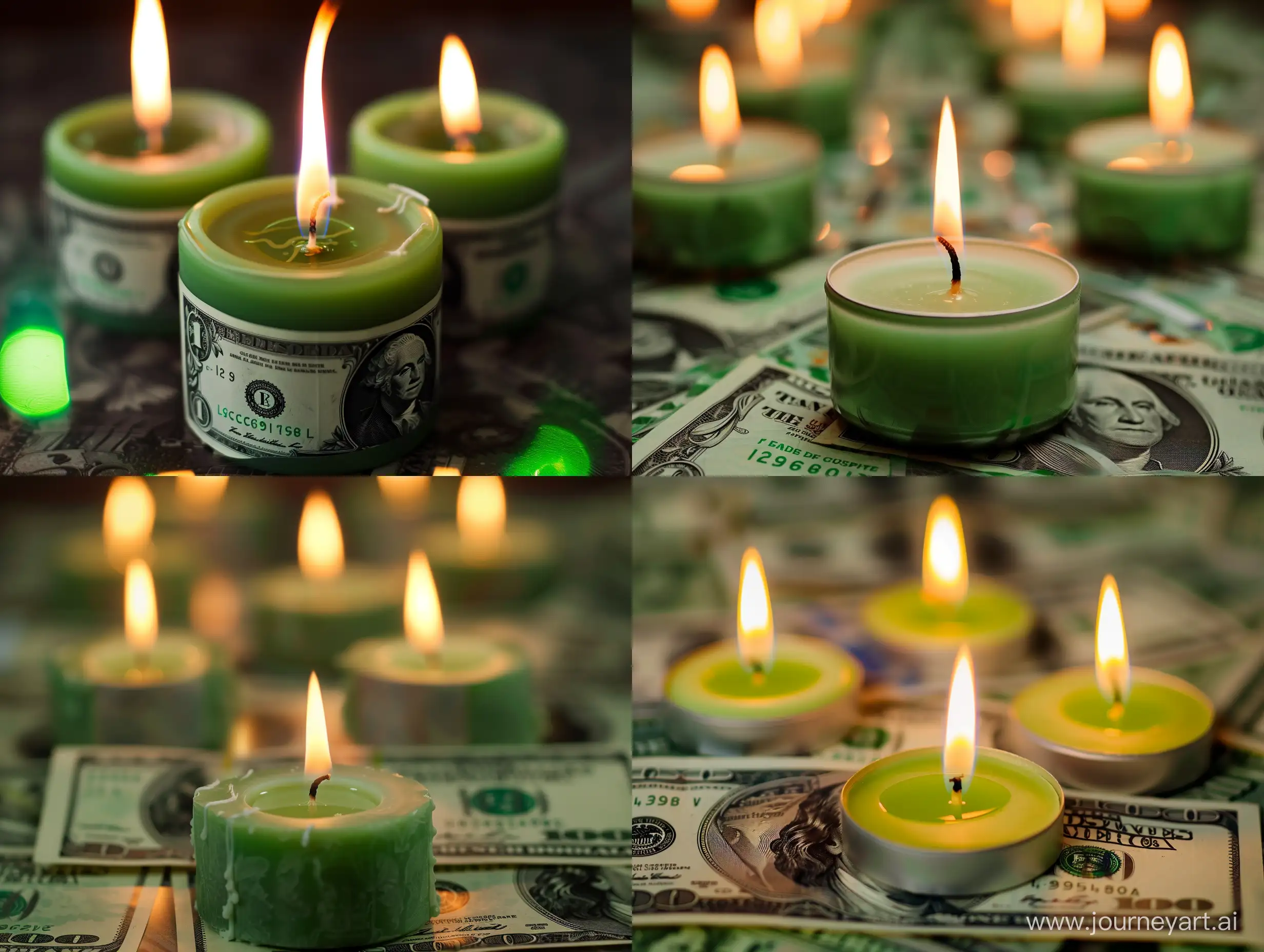 Green-Money-Banknotes-with-Elegant-Candle-Arrangement