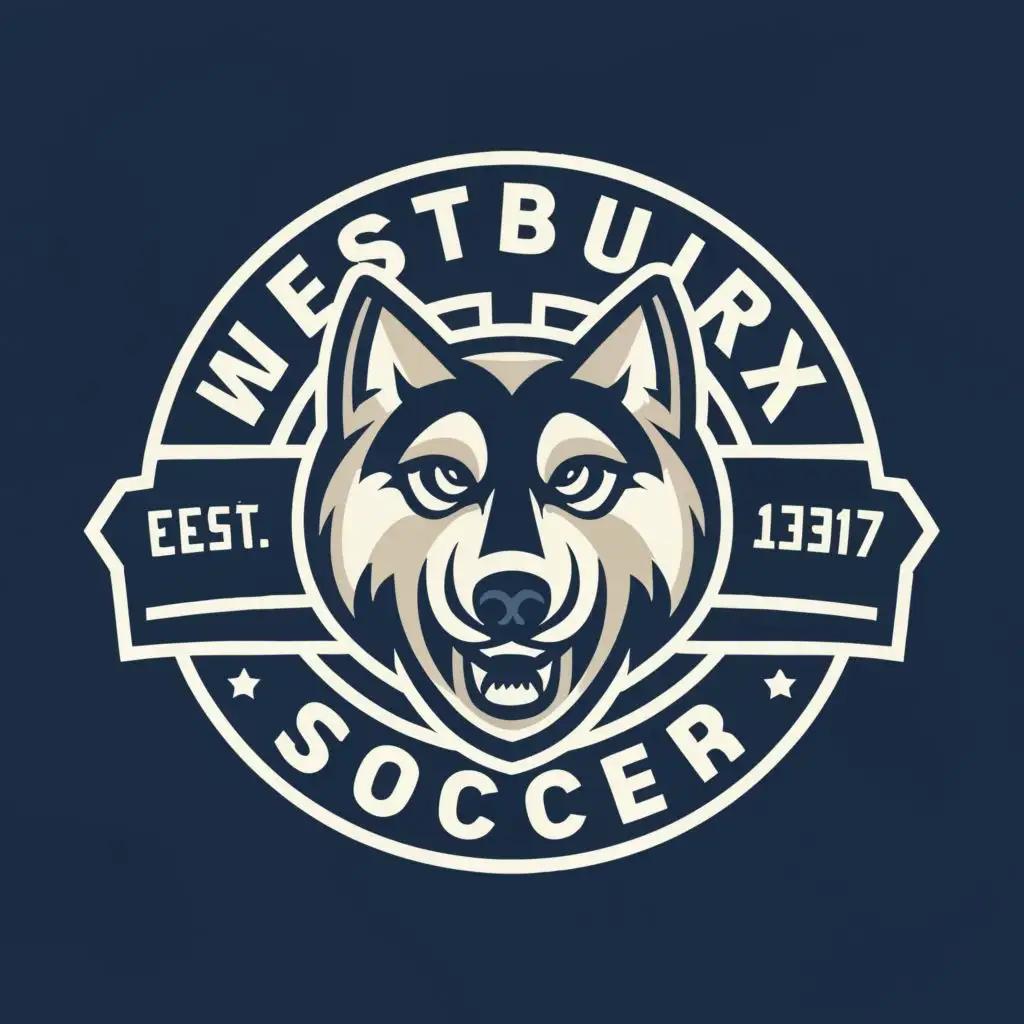 LOGO-Design-For-Westbury-Husky-Soccer-Dynamic-Husky-Soccer-Ball-Emblem-for-Sports-Fitness-Branding