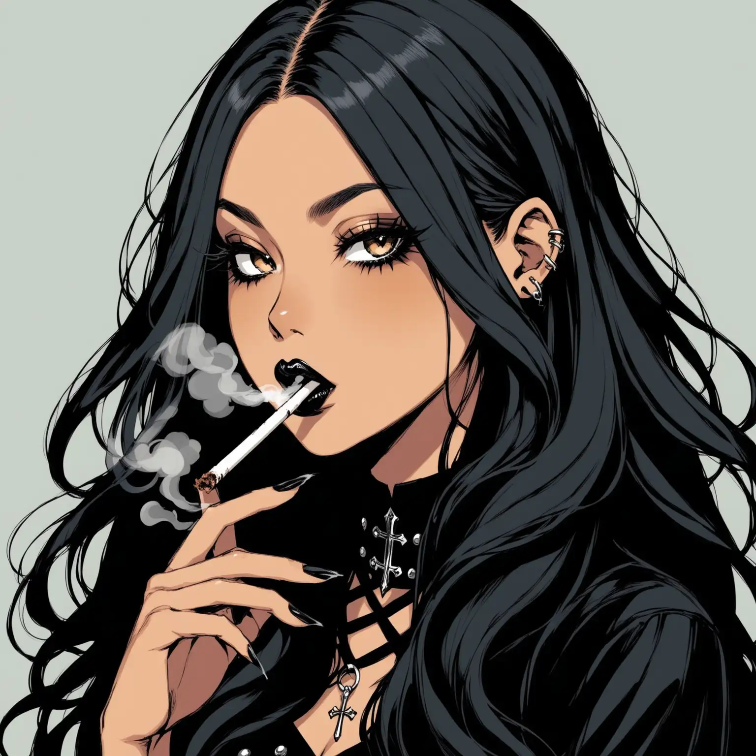 Beautiful Goth Woman Smoking a Joint