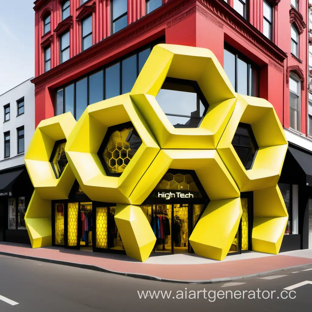 Futuristic-Neon-Honeycomb-Clothing-Store-Exterior