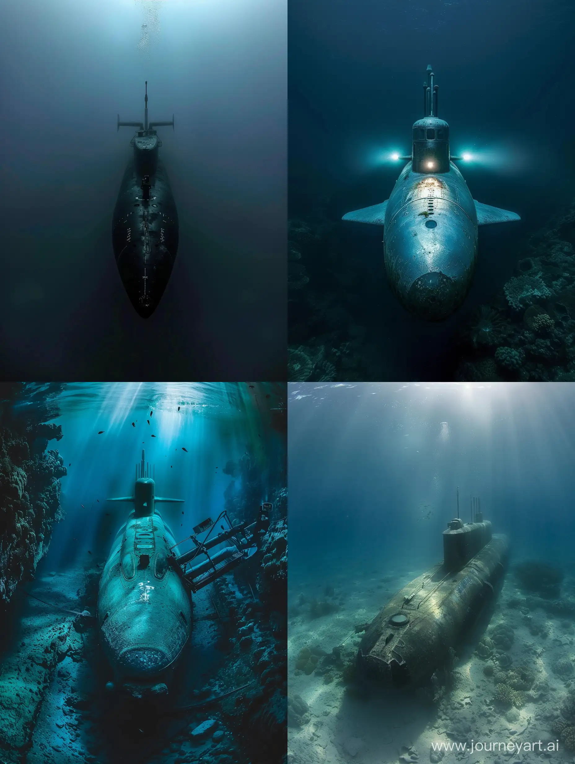 Подводная лодка глубоко под водой
