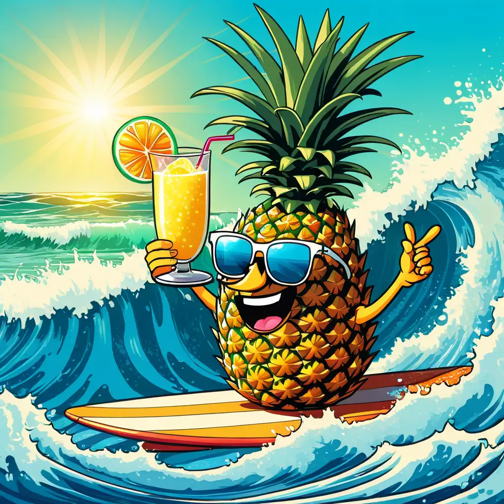 Tropical-Pineapple-Riding-Wave-with-Sunglasses-and-Margarita